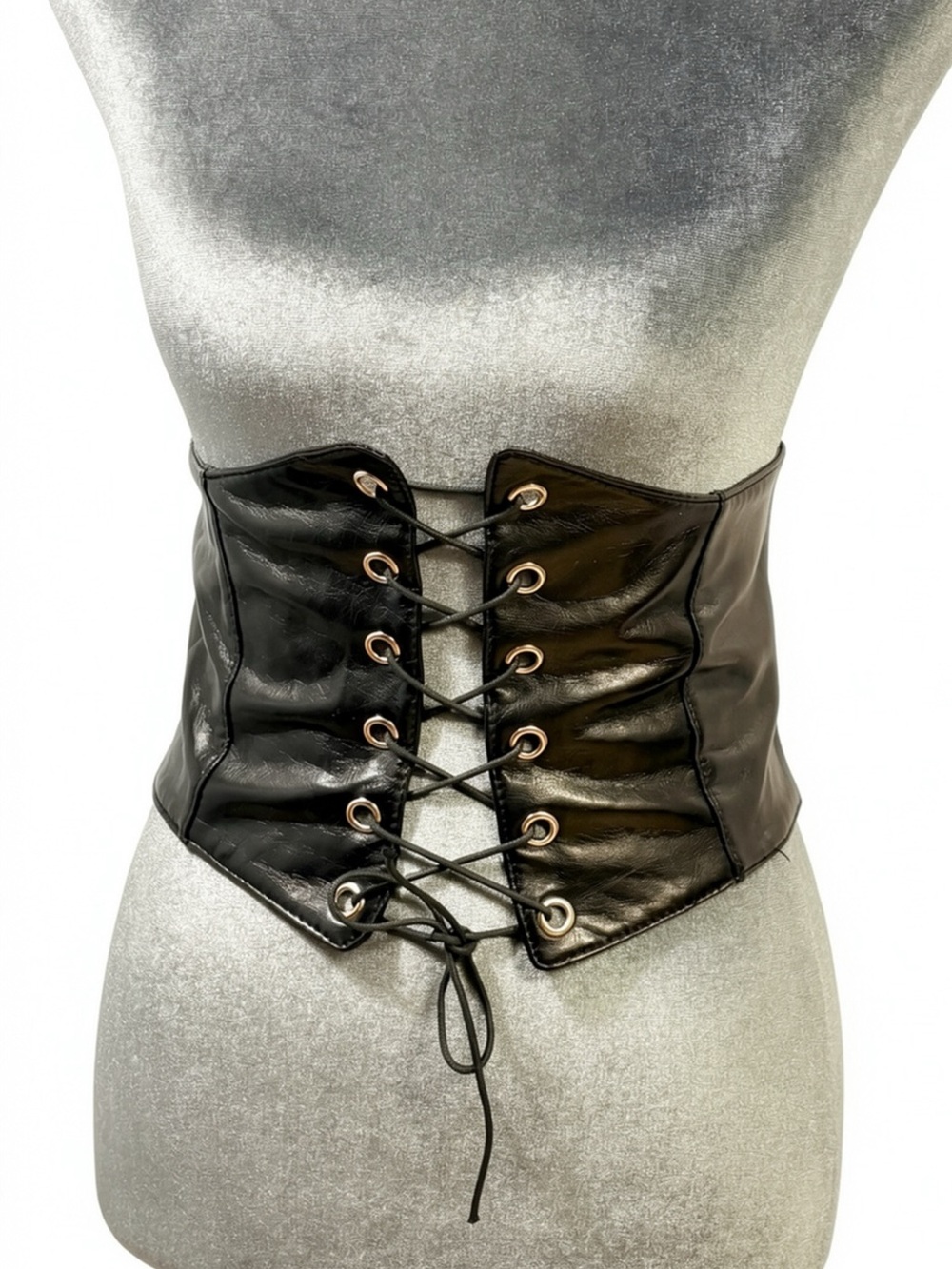 JOIA U.S.A. Black Faux Leather Corset Lace Up Wide Elastic Waist Belt